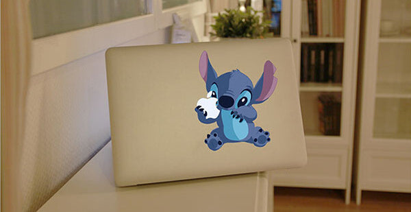 Cute Stitch Holding Apple MacBook Decal