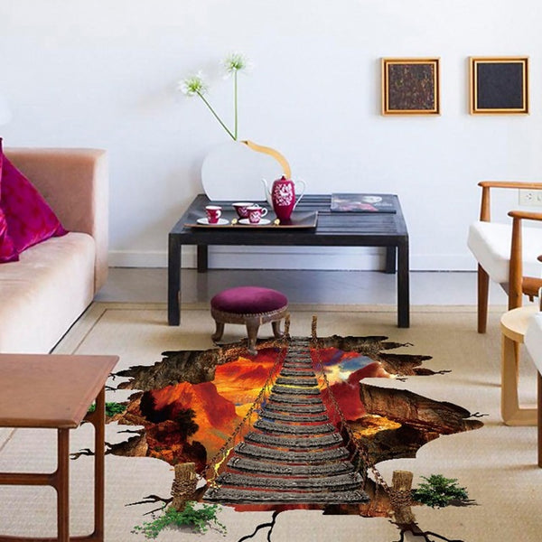 Cool 3D Volcano Chain Bridge Floor Decal