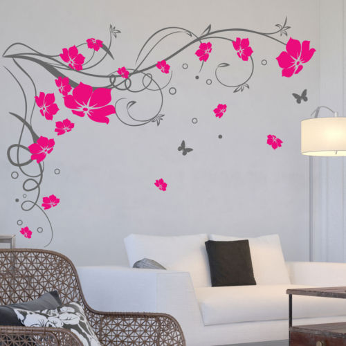 Large Butterfly Vine Flowers Butterflies Wall Decal