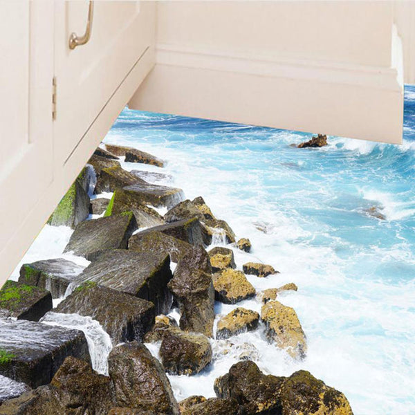 3D Bathroom Beach Stone Floor Decal